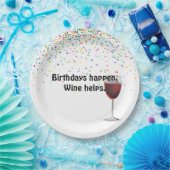 Rode wijn en verjaardagsfeestje confetti papieren bordje (Feest)