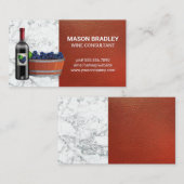 Rode wijn en wijnemmer | Rode lederen marmer Visitekaartje (Voorkant / Achterkant)