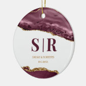 Rode wijn Geode Agate Koppels Monogram Kerstmis Keramisch Ornament (Links)
