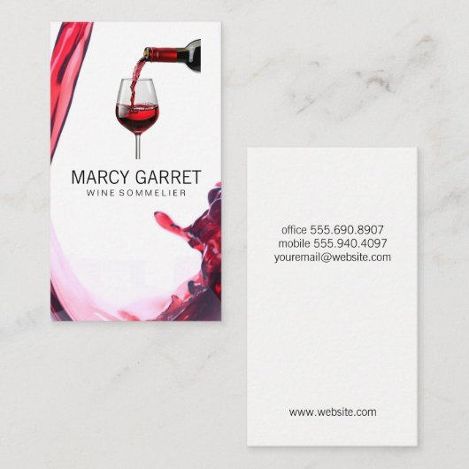 Rode wijn gieten |  visitekaartje (Voorkant / Achterkant)