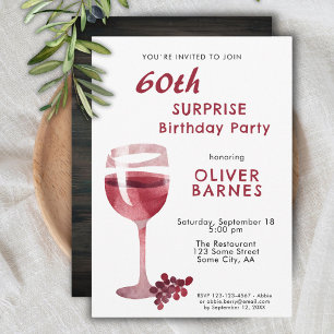 Rode Wijn Glas 60e Verjaardag Surprise Party Kaart