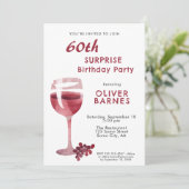 Rode Wijn Glas 60e Verjaardag Verrassingsfeest Kaart (Staand voorkant)