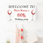 Rode Wijn Glas 60e Verjaardagsfeest Achtergrond Spandoek (Insitu)
