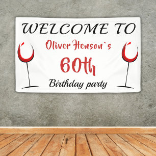 Rode Wijn Glas 60e Verjaardagsfeest Achtergrond Spandoek