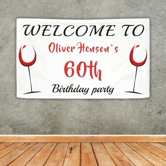 Rode Wijn Glas 60e Verjaardagsfeest Achtergrond Spandoek