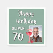 Rode Wijn Glas 70e Verjaardag Party Foto Servet (Voorkant)