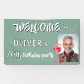 Rode Wijn Glas 70e Verjaardag Party Foto Spandoek (Horizontaal)