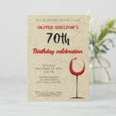 Rode Wijn Glas 70e Verjaardagsfeest Rustiek Kaart (Staand voorkant)
