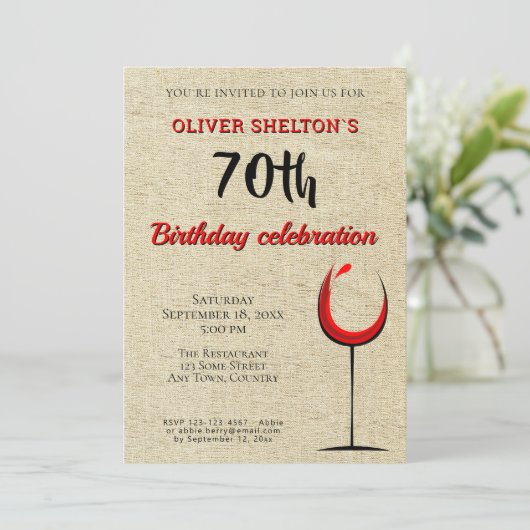 Rode Wijn Glas 70e Verjaardagsfeestje Kaart (Staand voorkant)