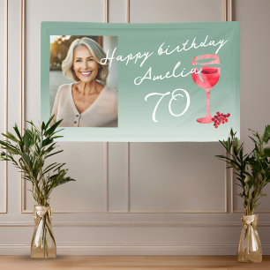 Rode Wijn Glas Aquarel Verjaardagsfeest Foto Spandoek