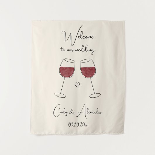 Rode Wijn Glas Bruiloft Welkom Wandkleed (Voorkant)