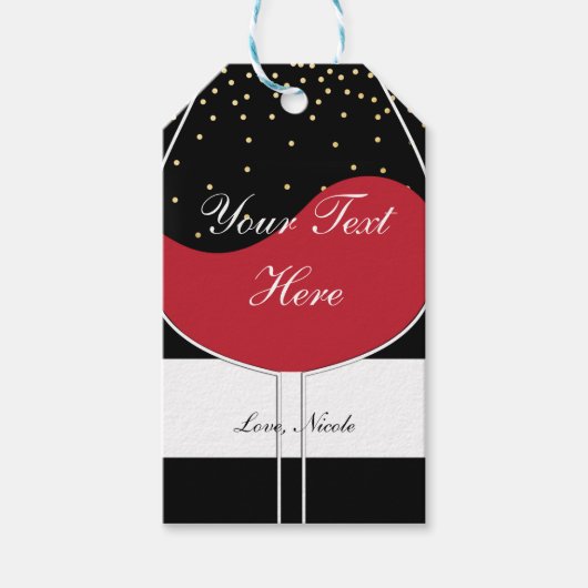 Rode wijn glas chic verjaardagsfeest cadeautag cadeaulabel (Voorkant)