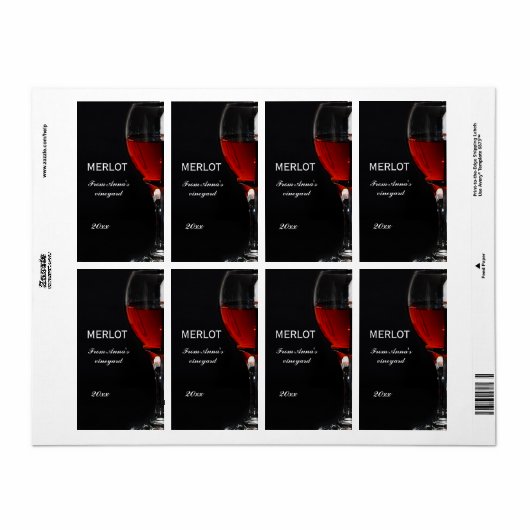 Rode Wijn glas en fles Etiket (Full Sheet)