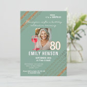 Rode Wijn Glas Glitter Verjaardagsfeest Foto Kaart (Staand voorkant)