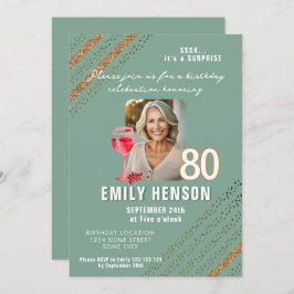 Rode Wijn Glas Glitter Verjaardagsfeest Foto Kaart