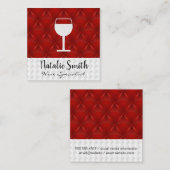 Rode Wijn Glas Icoon | Witte Stof Rode Bekleding Vierkante Visitekaartje (Voorkant / Achterkant)