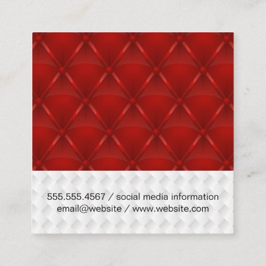 Rode Wijn Glas Icoon | Witte Stof Rode Bekleding Vierkante Visitekaartje (Achterkant)