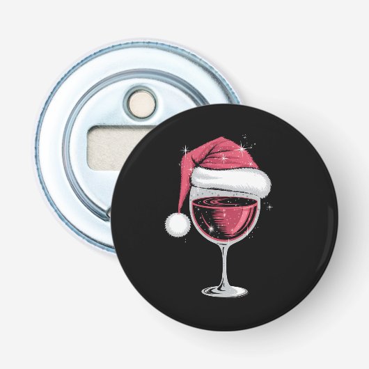 Rode wijn glas Kerst Grappig Kerstmis Kerst Button Flesopener (Voorkant)