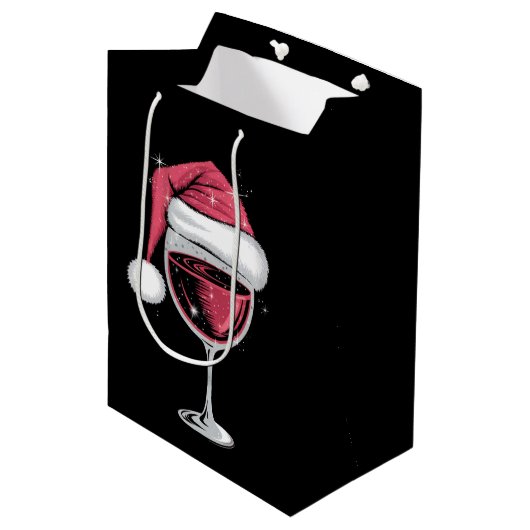 Rode wijn glas Kerst Grappig Kerstmis Kerst Medium Cadeauzakje (Voorkant Gekanteld)