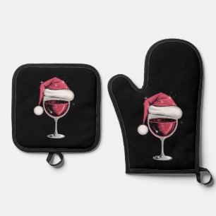 Rode wijn glas Kerst Grappig Kerstmis Xmas Ovenwant & Pannenlap Set