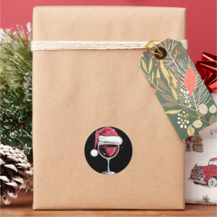 Rode wijn glas Kerst Grappig Kerstmis Xmas Ronde Sticker