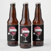 Rode Wijn Glas Kerst Grappige Kerst Kerstmis Bier Etiket (Flessen)
