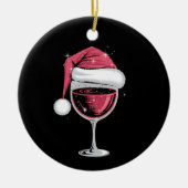 Rode Wijn Glas Kerst Grappige Kerst Kerstmis Keramisch Ornament (Voorkant)