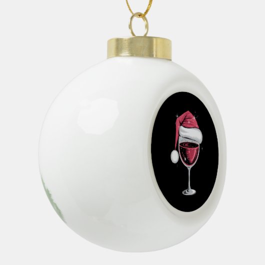 Rode Wijn Glas Kerst Grappige Kerst Kerstmis Keramische Bal Ornament (Links)