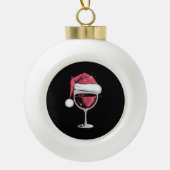 Rode Wijn Glas Kerst Grappige Kerst Kerstmis Keramische Bal Ornament (Voorkant)