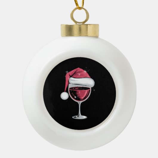 Rode Wijn Glas Kerst Grappige Kerst Kerstmis Keramische Bal Ornament (Voorkant)