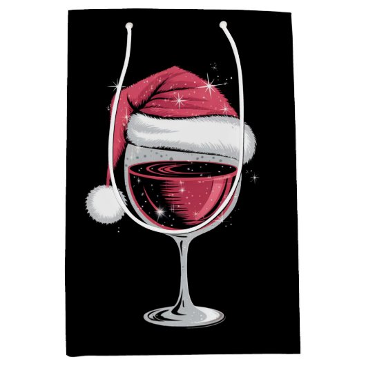 Rode Wijn Glas Kerst Grappige Kerst Kerstmis Medium Cadeauzakje (Voorkant)