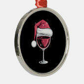 Rode Wijn Glas Kerst Grappige Kerst Kerstmis Metalen Ornament (Rechts)