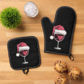 Rode Wijn Glas Kerst Grappige Kerst Kerstmis Ovenwant & Pannenlap Set (Top down)