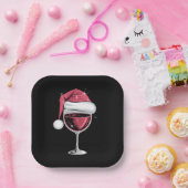 Rode Wijn Glas Kerst Grappige Kerst Kerstmis Papieren Bordje (Feest)