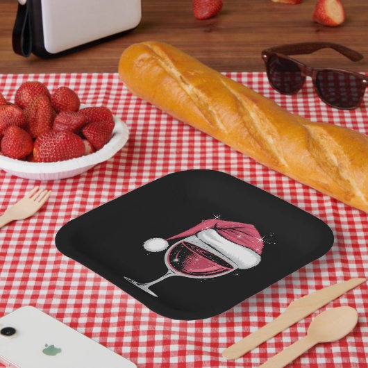 Rode Wijn Glas Kerst Grappige Kerst Kerstmis Papieren Bordje (Picknick)