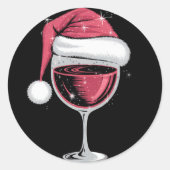 Rode Wijn Glas Kerst Grappige Kerst Kerstmis Ronde Sticker (Voorkant)