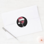 Rode Wijn Glas Kerst Grappige Kerst Kerstmis Ronde Sticker (Envelop)