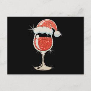 Rode wijn glas kerstman hoed glitter Kerstmis Kers Feestdagenkaart