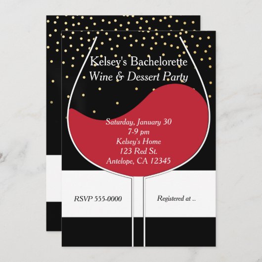 Rode Wijn Glas Moderne Chic Party Uitnodigingen (Voorkant / Achterkant)