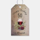 Rode Wijn Glas Olijf Aquarel 50ste Verjaardag Cadeaulabel (Voorkant)