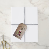 Rode Wijn Glas Olijf Aquarel 50ste Verjaardag Cadeaulabel (Met Touw)