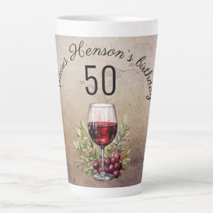 Rode Wijn Glas Olijf Aquarel 50ste Verjaardag  Latte Mok