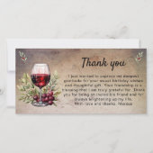 Rode wijn glas olijfbladeren verjaardag rustiek bedankkaart (Voorkant)