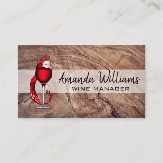 Rode wijn glas schenken spetter visitekaartje (Voorkant)