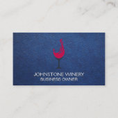 Rode wijn glas spetter | Blauwe leer Visitekaartje (Voorkant)