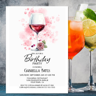 Rode wijn Glass Birthday Party Invitation Kaart