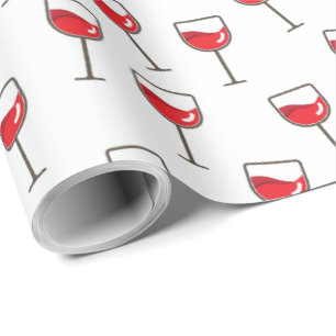 Rode wijn glazen patroon op wit cadeaupapier