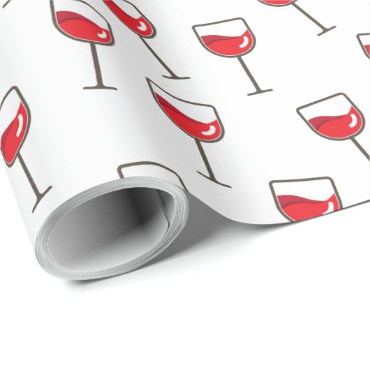 Rode wijn glazen patroon op wit cadeaupapier (Rol Hoek)