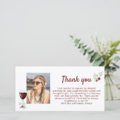 Rode wijn glazen twijgen foto verjaardag bedankkaart (Staand voorkant)