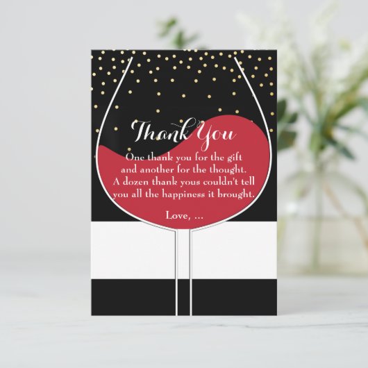 Rode Wijn Goud Zwart & Wit Dankjewel Kaarten (Staand voorkant)